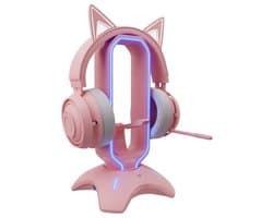 Gaming Headset Stand met RGB Verlichting en USB-Hub | Roze Desktop Houder voor Hoofdtelefoon