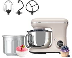 Princess 220138 2-in-1 Keukenmachine en IJsmachine in één - 1200W - 5 liter RVS mengkom - Gratis meegeleverde IJskom voor 1,4 liter ijs - Keukenrobot - Foodprocessor