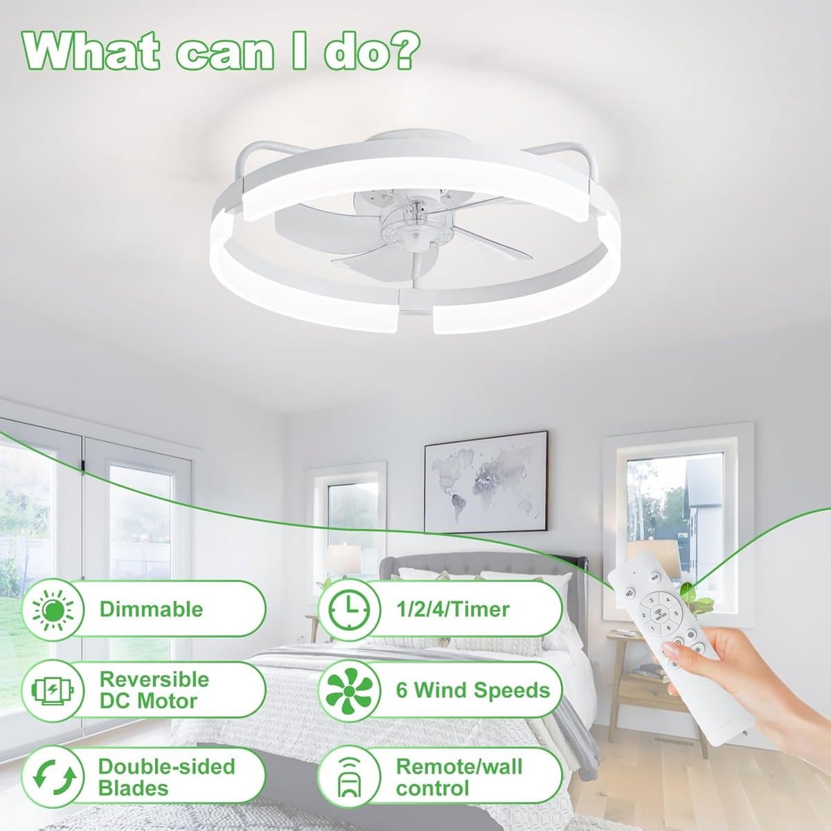 Stille Inbouw Plafondventilator met LED Verlichting - 50cm DC-Motor, 6 Snelheden, 3 Kleurstanden & Dimbaar Licht — afbeelding 1