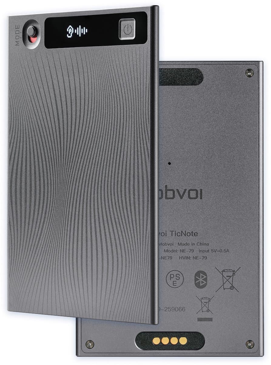 Mobvoi TicNote AI Spraakrecorder - AI Voice Recorder - Shadow AI Assistent - Live Transcriptie & Vertaling - 64GB - 120+ Talen - Grijs — afbeelding 1