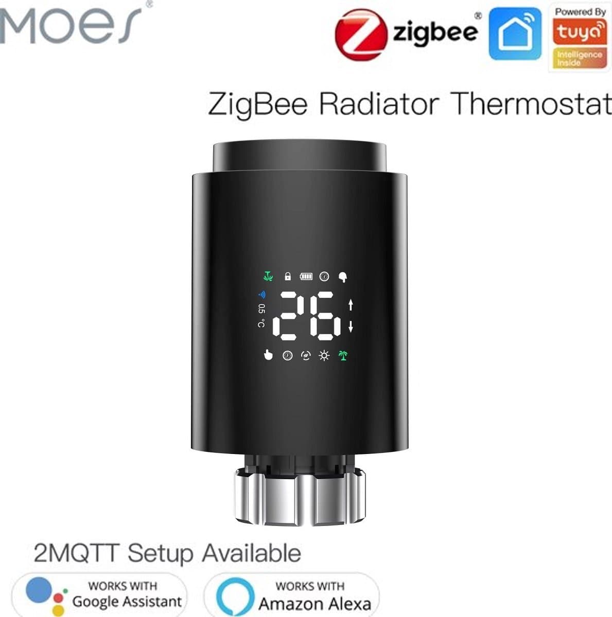 Moes - Zigbee 3.0 - Slimme radiatorknop - Thermostaatknop 1 stuks - Zwart - Werkt alleen met ZigBee router — afbeelding 1