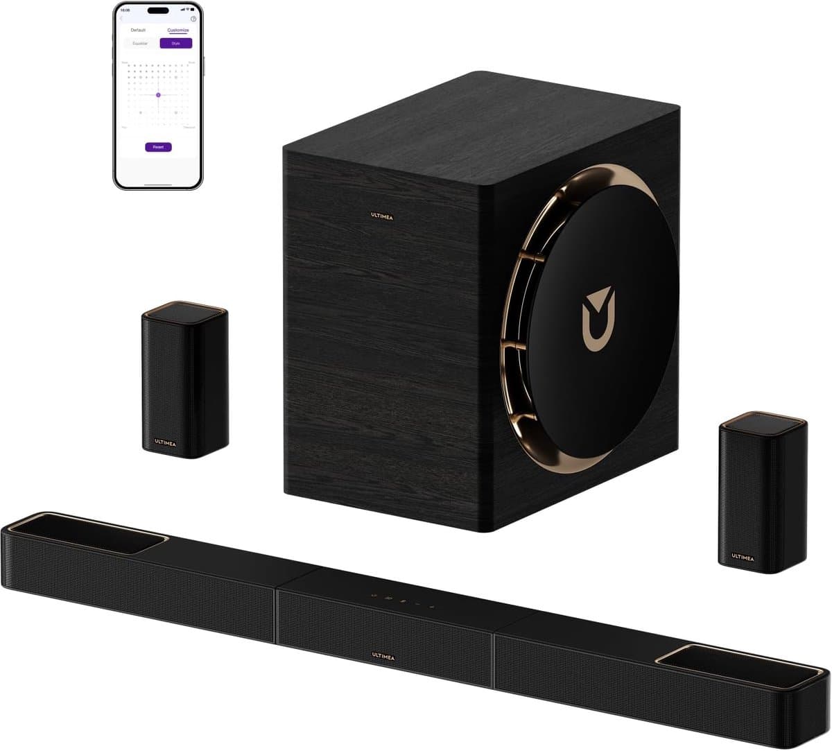 ULTIMEA 7.1.4 Professioneel draadloos surround sound-systeem, Dolby Atmos, 980W soundbar met 10" draadloze subwoofer, Skywave X70 — afbeelding 1