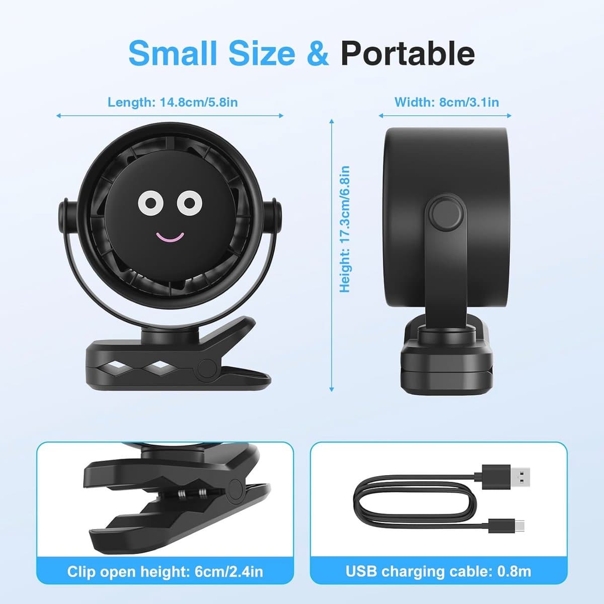 Draagbare USB Mini Desk Fan - 4000mAh, LED Scherm, 5 Snelheden, 360° Rotatie, Hangclip — afbeelding 1