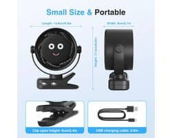 Draagbare USB Mini Desk Fan - 4000mAh, LED Scherm, 5 Snelheden, 360° Rotatie, Hangclip