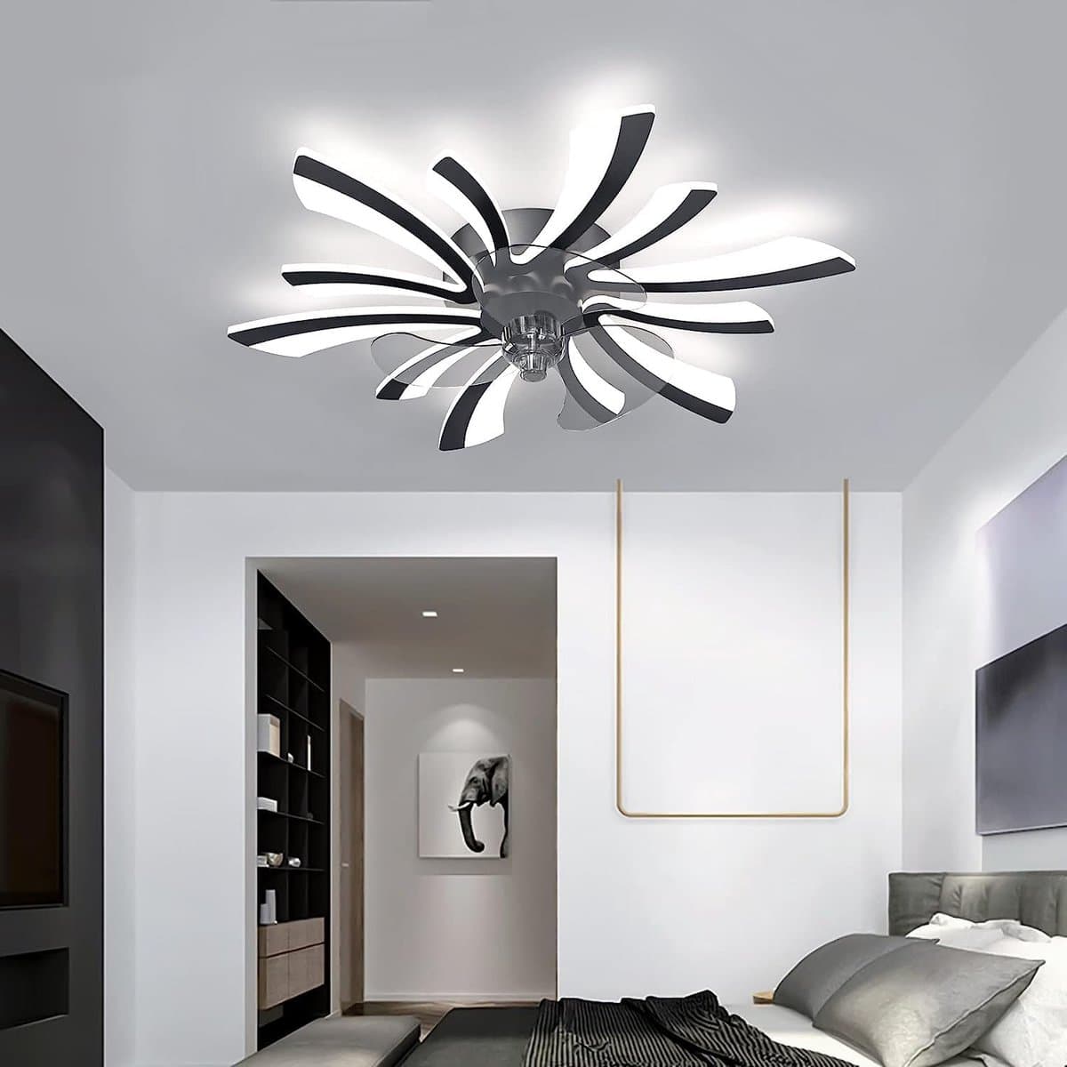 Draaibare Plafondventilator met Dimbaar LED Plafondlamp - 3 Kleurtemperaturen & Afstandsbediening — afbeelding 1