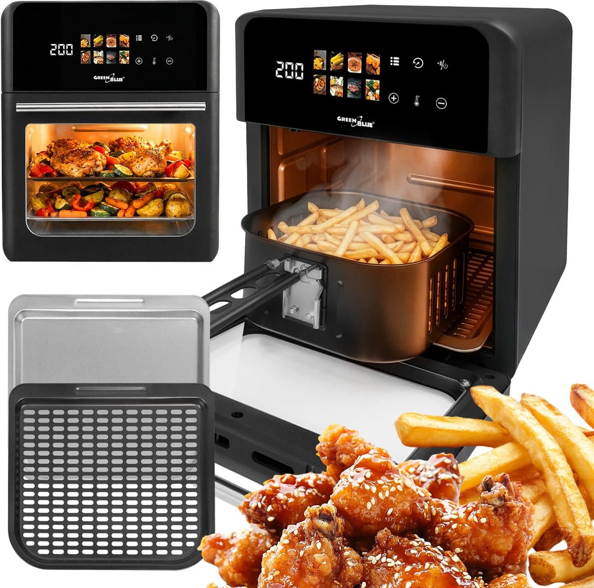 GreenBlue GB950 - AIR FRYER - Vetvrije friteuse - 1800 W - 10 l - 8 programma’s - Accessoires - Timer — afbeelding 1