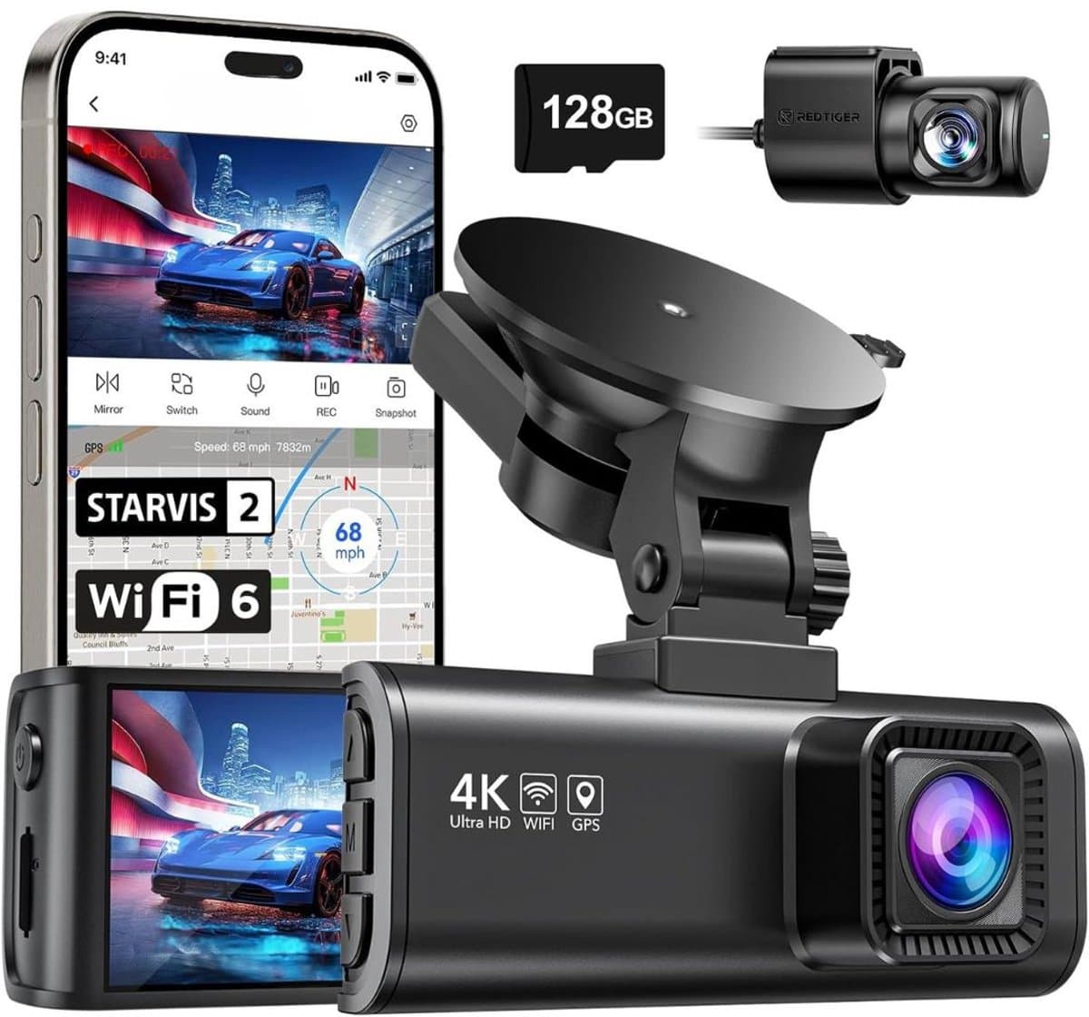 RONN® Dashcam Voor en Achter - Dashcam - Dashcam Voor Auto - Zwart - 10cm x 4cm x 2cm — afbeelding 1
