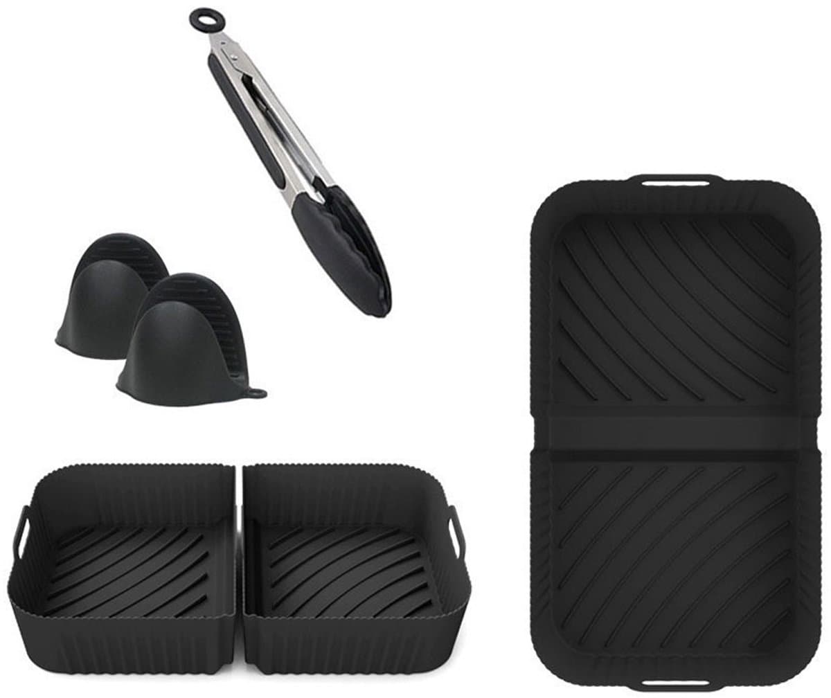 Gigicial Siliconen mandvoeringen voor de airfryer - Airfryer accessoires - Voor AF500EU/500 modellen en vier airfryer standen - 4-pack - Zwarte herbruikbare mandvoeringen — afbeelding 1