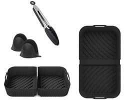 Gigicial Siliconen mandvoeringen voor de airfryer - Airfryer accessoires - Voor AF500EU/500 modellen en vier airfryer standen - 4-pack - Zwarte herbruikbare mandvoeringen