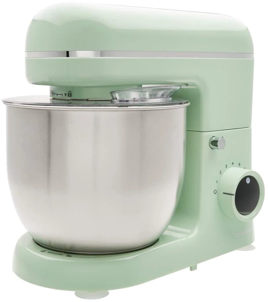 SILVERCREST® KITCHEN TOOLS Keukenmachine pastel - Vermogen: 600 W - Inhoud: 5 L - Inclusief spatbescherming met vulopening, deeghaak, eiwitklopper en garde - Met extra pulsfunctie - Afneembare accessoires zijn vaatwasmachinebestendig - Mintgroen — afbeelding 1