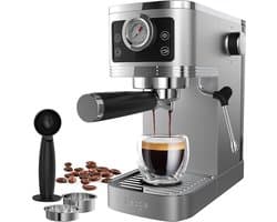 Espressomachine 20 Bar met Melkopschuimer – RVS Espresso Filtermachine – Italiaanse Ulka-pomp – Touchscreen met Drukweergave – 1350 W – 1,3 L – Voor Espresso, Cappuccino & Latte