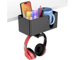 Koptelefoon Houder voor onder Bureau –Met opbergdoos- Verstelbare Headset Stand – Hoofdtelefoon Headset Houder Bureau – Universele Koptelefoon Haak - Zwart
