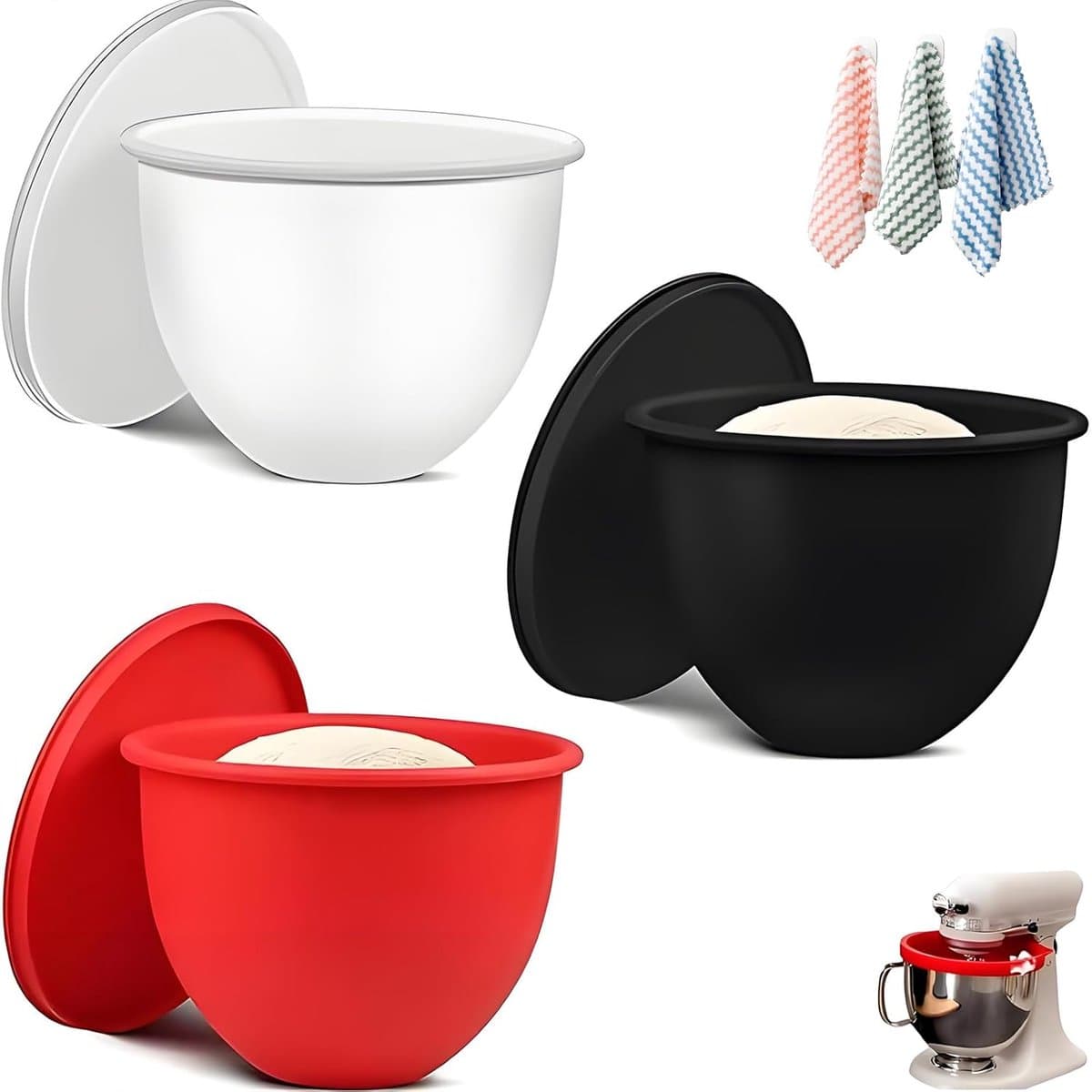 Keukenmixer Liners - Siliconen Mengkom - Bakken Koken - Warm & Koudbestendig - 5 Liter Kom - Set van 3 — afbeelding 1