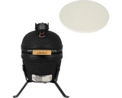 BIGHORN Kamado BBQ 27 cm – Mat Zwart –13 Inch Houtskool Barbecue - Keramische Houtskool BBQ – Inclusief Pizzasteen – Kamado Grill voor Grillen, Roken & Bakken – Met Thermometer – Compact voor Balkon en Tuin