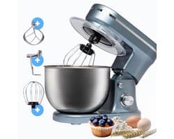 BluMill Keukenmachine - RVS - 6 Snelheden - Keukenmachine met kom - 5 Liter - met Accessoires - 1200W - Metallic Blauw