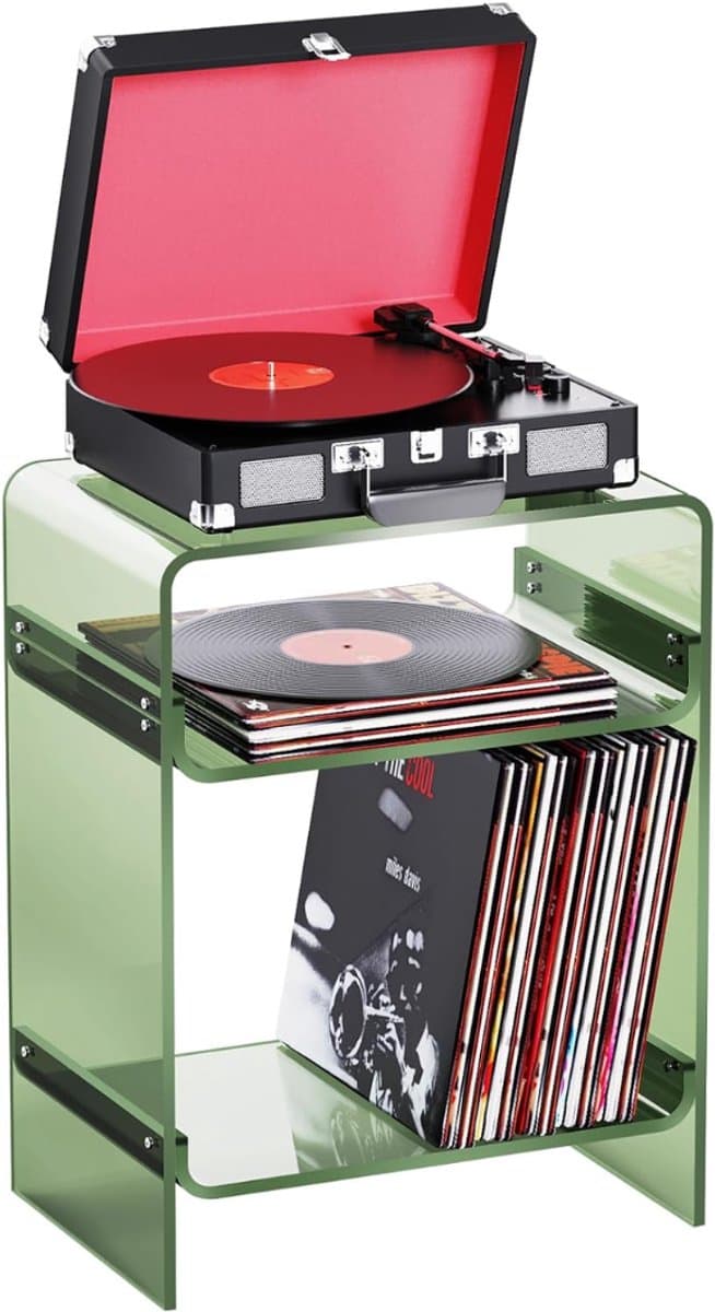 SNJY® Platenspeler Meubel - Platenspeler Kast - LP Houder - Platenhouder - Acryl - 30D x 45B x 58H cm - Groen — afbeelding 1