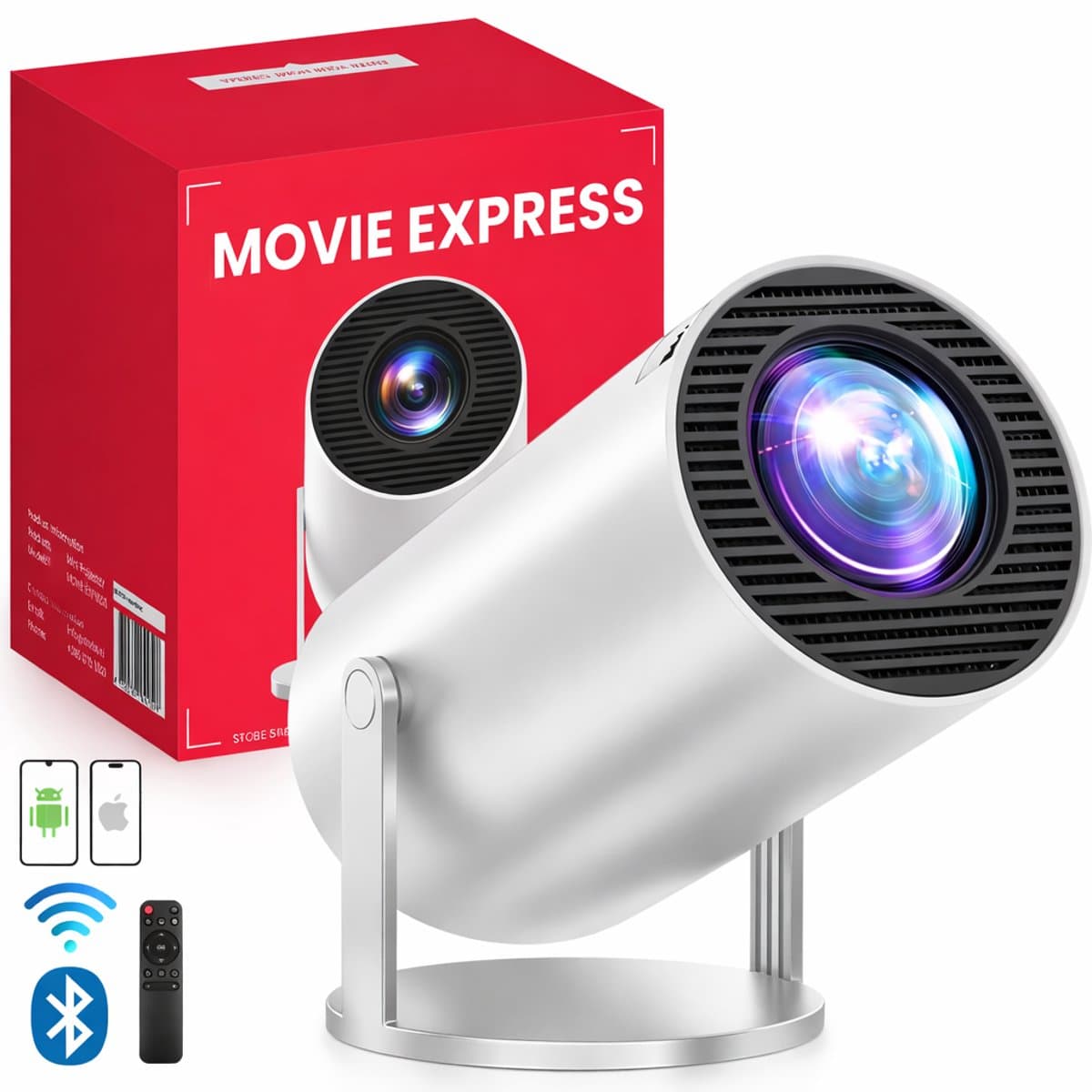 STOBE Movie Express - Mini Beamer voor thuisbioscoop - Alles-in-één Smart TV Projector - Draagbaar - 4K Support - Full HD - WIFI - Bluetooth - Geschikt voor Apple Iphone & Android streaming - Gsm beamer - Wifi - Bluetooth - Smart beamer - Plafond — afbeelding 1