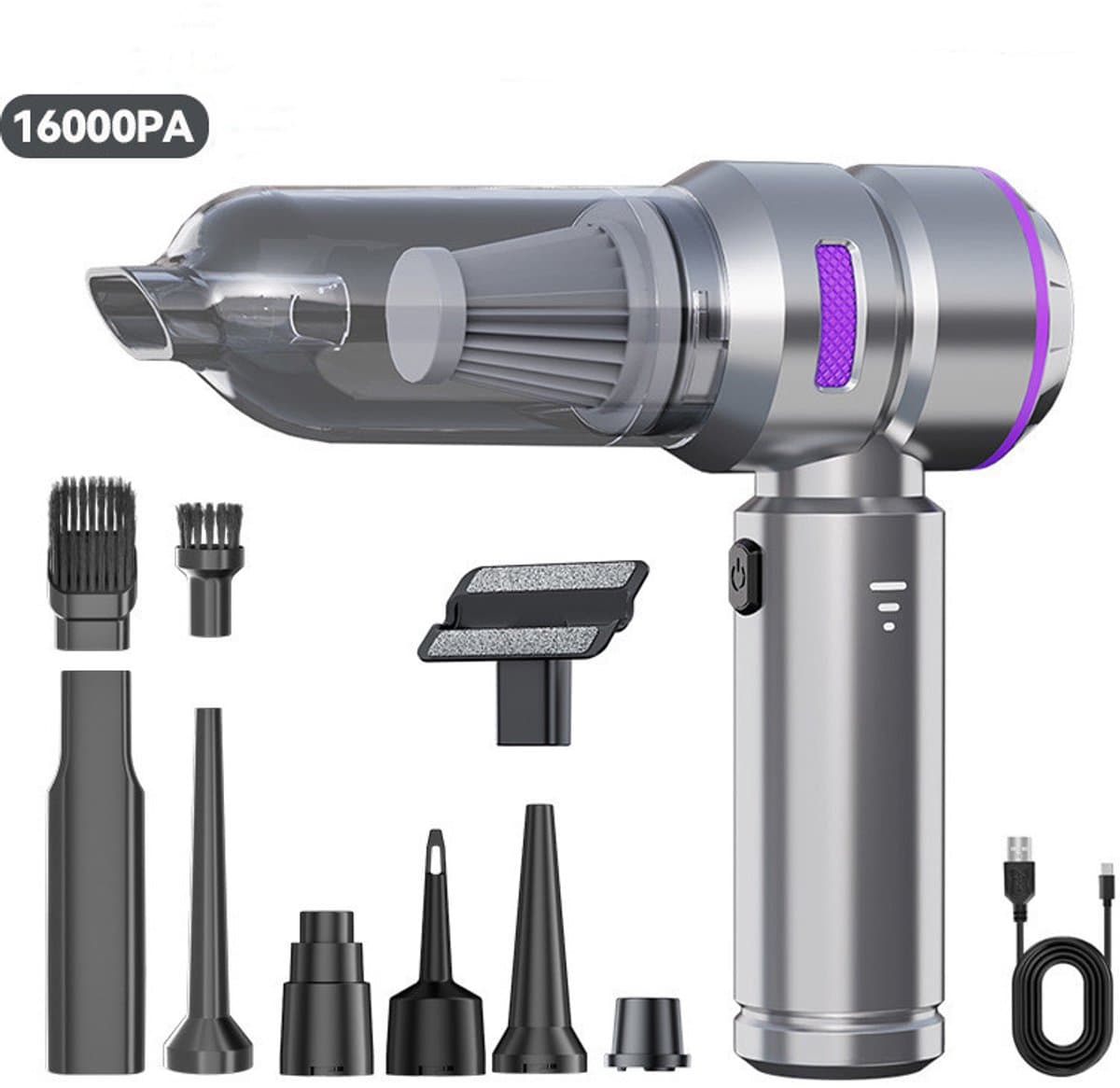 Kraftverdia - Auto Stofzuiger - Zuigen & Blazen - Oplaadbaar - Handstofzuiger - Stofzuiger Auto - Handstofzuiger - Voor Thuis & Auto - Zilverpaars — afbeelding 1