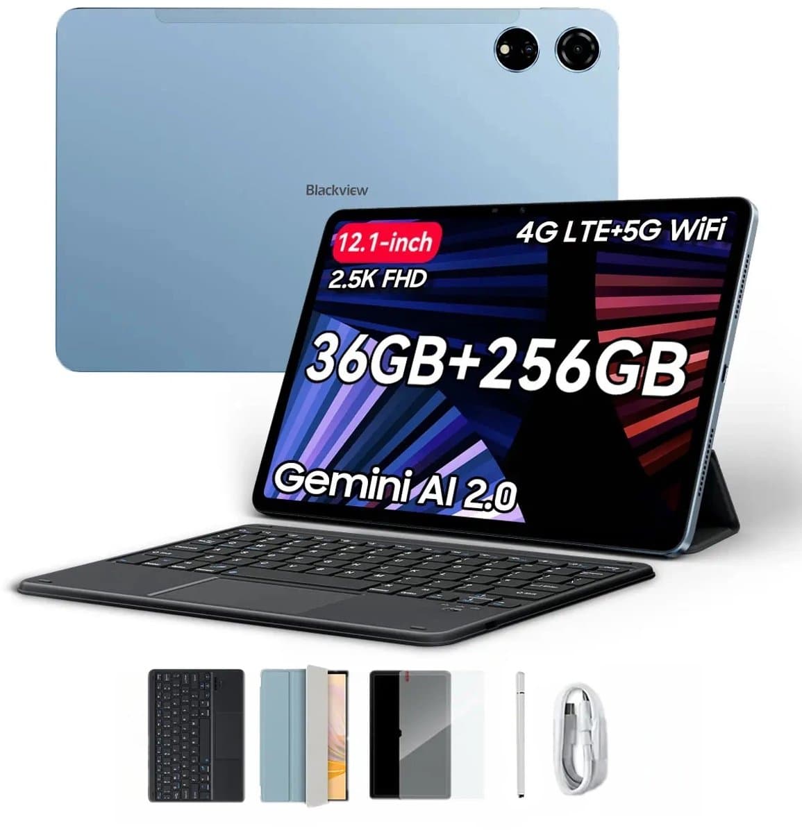 Blackview MEGA 3 Tablet - Android 15 - 12.1 Inch - 36GB RAM - 256GB ROM - Met Toetsenbord - Dual 4G LTE - 8800mAh - 13MP+50MP Camera - Blauw — afbeelding 1