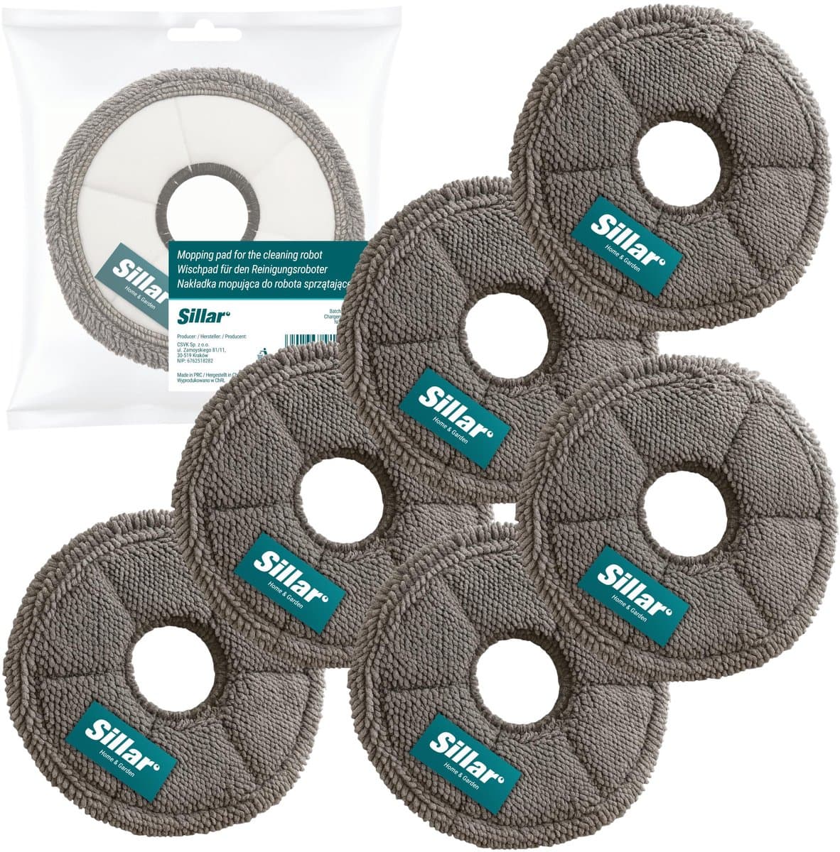 Sillar, set 6 dweilpads, microvezeldoek, geschikt voor Xiaomi S10 S20 X10 X20 L10 L20 X30 X40 X50, vervanging RMP7 / RMP8, herbruikbaar, diameter 13.5cm — afbeelding 1