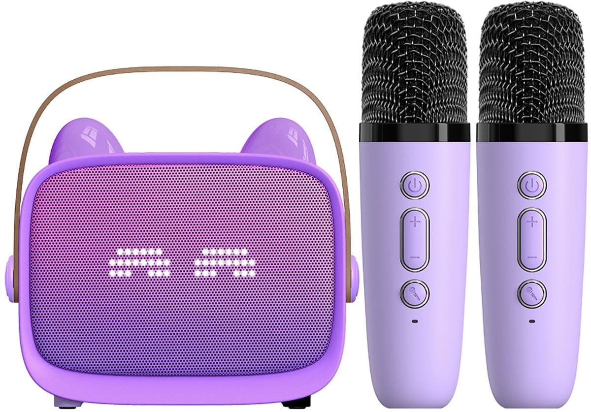 Karaoke Set - 2 Microfoons - Draagbaar - Bluetooth - Telefoonhouder - Paars — afbeelding 1