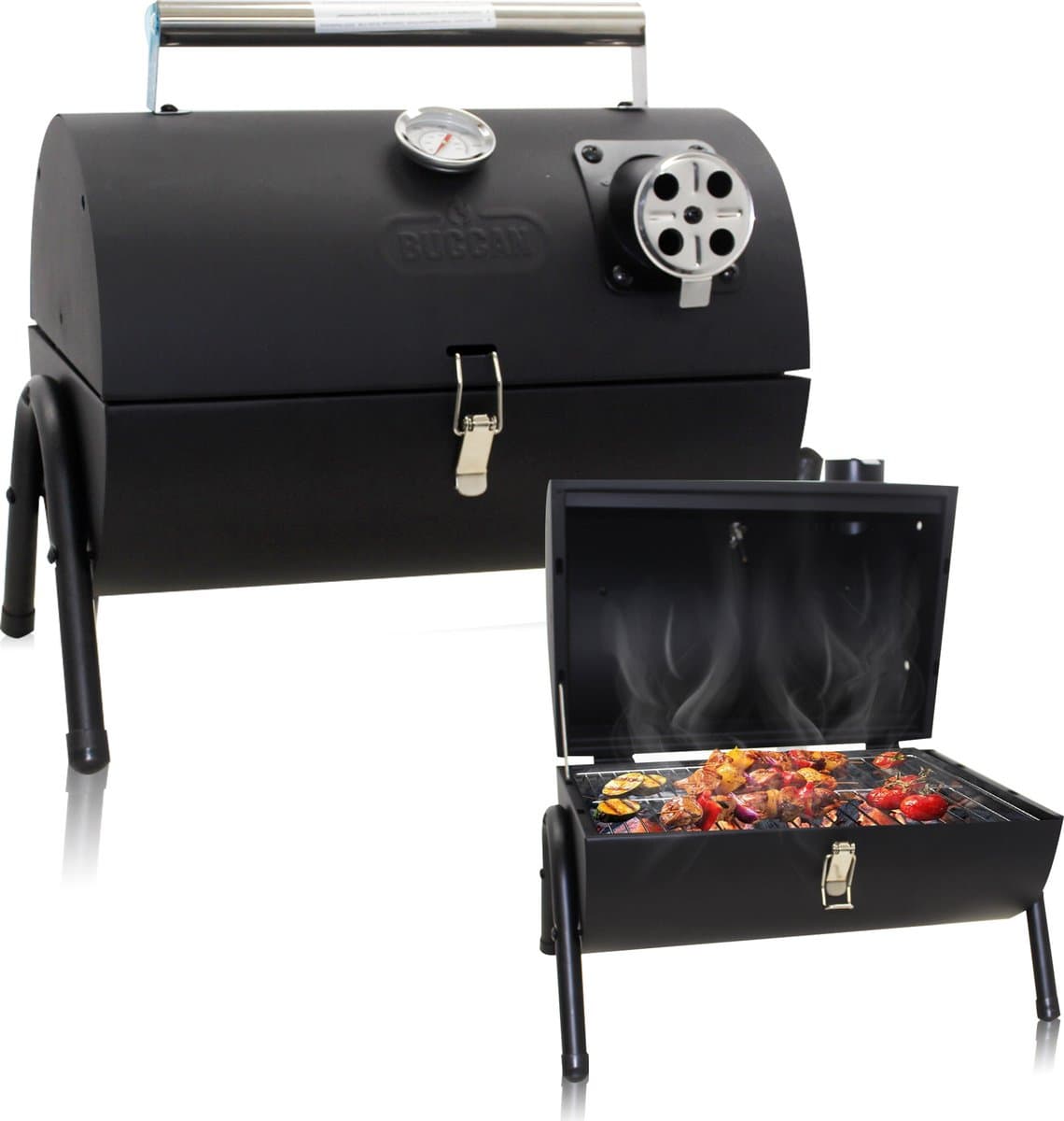 Muntel® Houtskoolbarbecue - Smoker - BBQ - Grill - Draagbaar - Uitklapbaar - Cilinder - Camping - Zwart — afbeelding 1