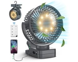 Vulpes Goods® Tech - Mini USB Ventilator PRO - Oplaadbare Tafelventilator - Stille Mini Fan met Afstandsbediening - Handventilator - Klein, Stil & Geruisloos - 3 Snelheden & Verlichting - 12000 mAh & Powerbank functie - Premium Zwart