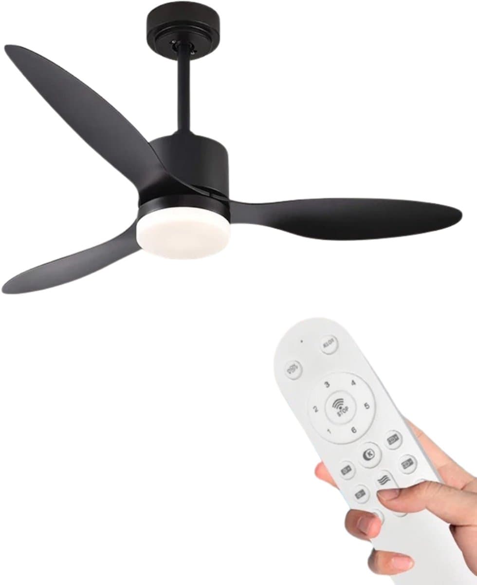 Nivard Plafondventilator - Met Verlichting - Plafond Ventilator - Met Lamp - Plafonniere Met Ventilator - Met Licht - Zwart - 132cm — afbeelding 1