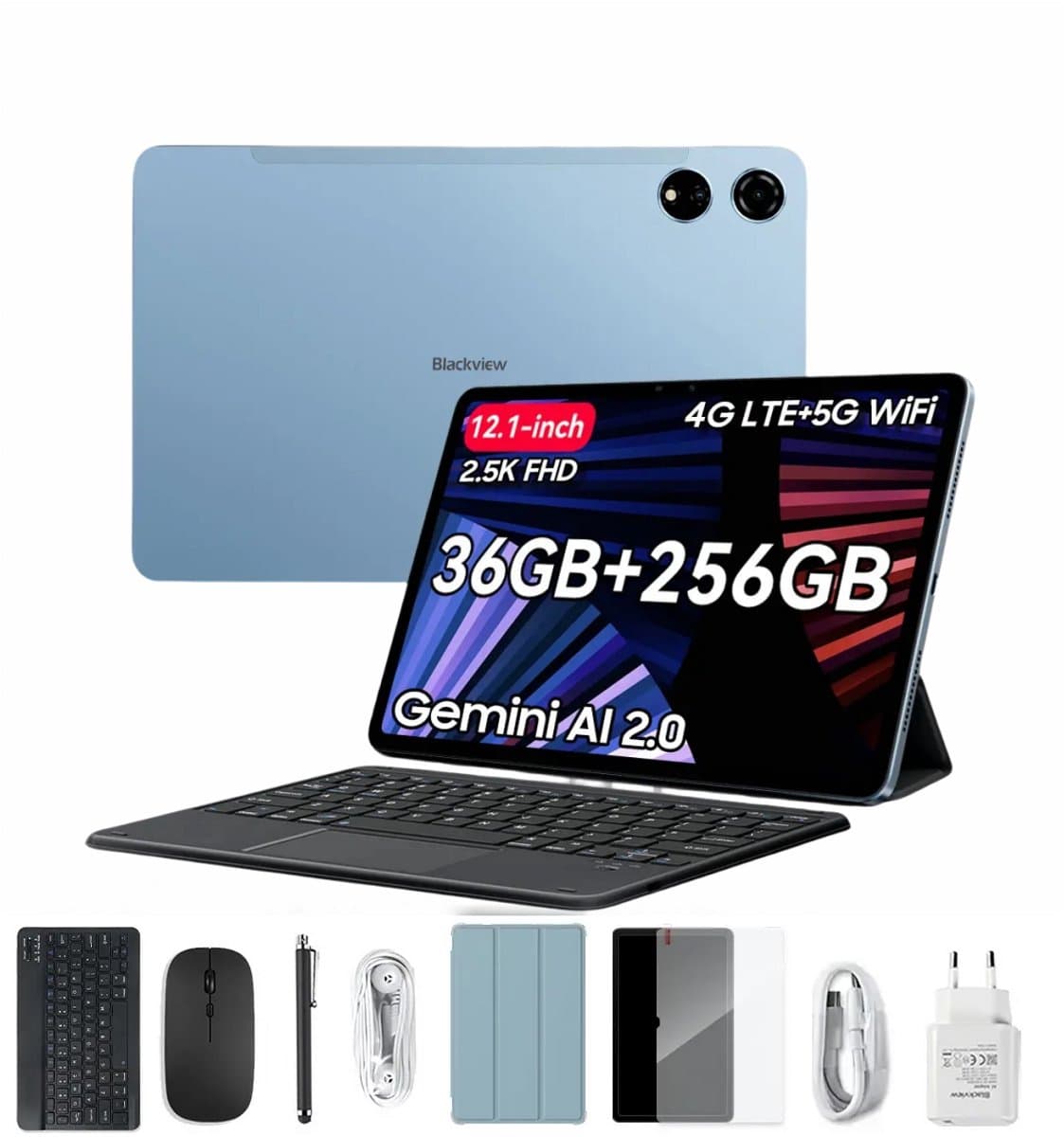 Blackview MEGA 3 Tablet Sets - Android 15 - 4G LTE+WiFi - 12.1 Inch - 36GB RAM - 256GB - Dual 4G LTE - 8800mAh - 13MP+50MP Camera - Blauw — afbeelding 1