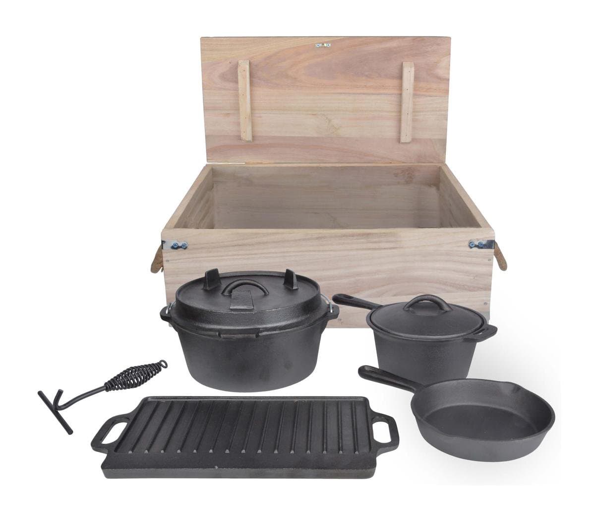 Esschert Design - 7 Delig Kampvuurkookset - Dutch Oven - Dutch oven - Staal - — afbeelding 1