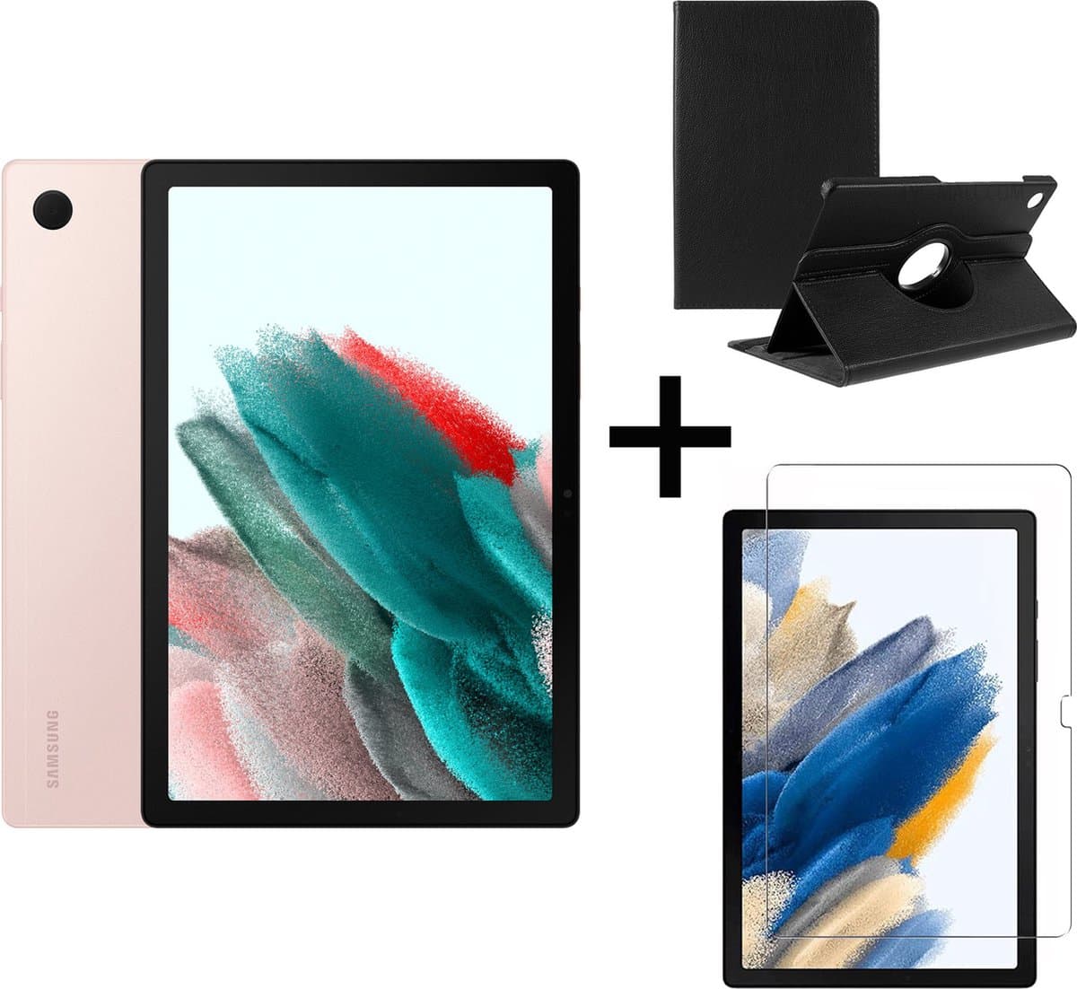 Samsung Galaxy Tab A8 (2022) - 64GB - Wifi - 10.5 inch - Pink Gold + Draaibare hoes + Screenprotector tempered glass — afbeelding 1