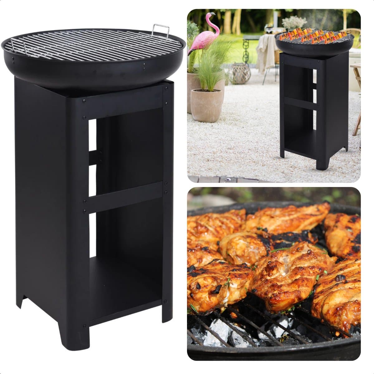 BBQ Grill met Opslag en Vuurkorf - Grillring - Plancha - Grote Grilschaal en Houtskool Grillplaat - Houtskoolbarbecue - Hoge BBQ — afbeelding 1