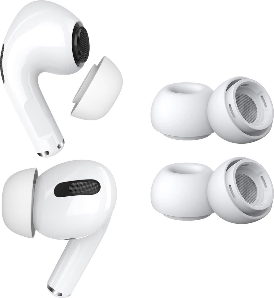 MMOBIEL 2 Paar Vervangende Oordopjes Tips Geschikt voor AirPods Pro Gen 1 & 2 - Antislip Siliconen Oordopjes met Ruisonderdrukkingsgat, Draagbare Opbergdoos en Passen in Oplaadcase - XS - Wit — afbeelding 1