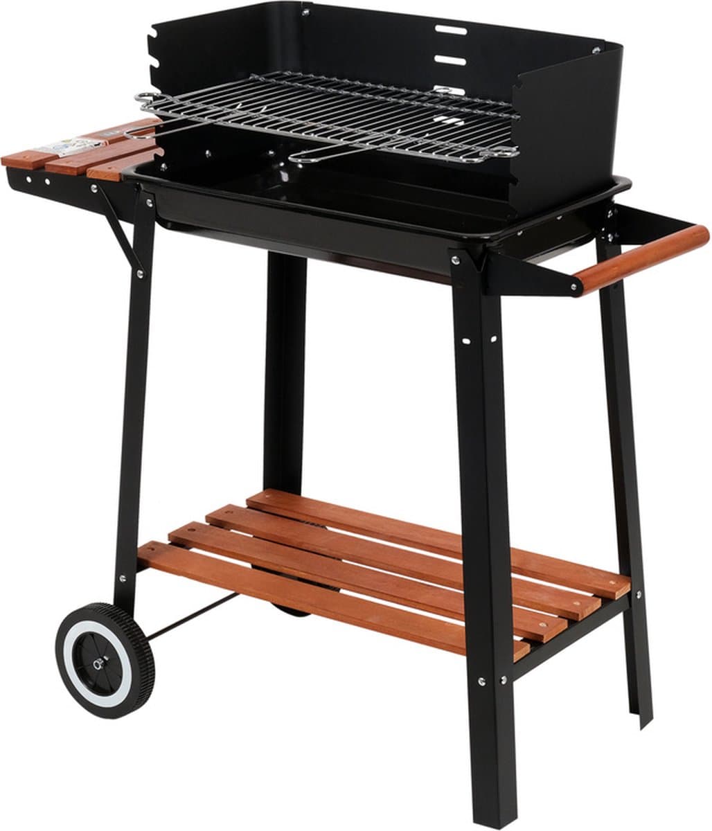 Houtskoolgrill met Windscherm – Verstelbaar RVS Rooster – 48 x 26 cm – Verrijdbaar — afbeelding 1