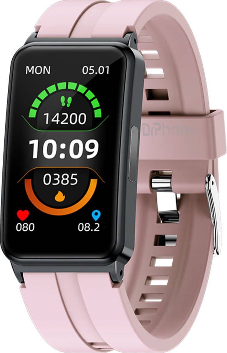 DrPhone GlucoSense Plus - Smartwatch PPG + ECG Hartslagmeter - Glucosemeter - Gezondheidsband Fitness Tracker - Roze — afbeelding 1