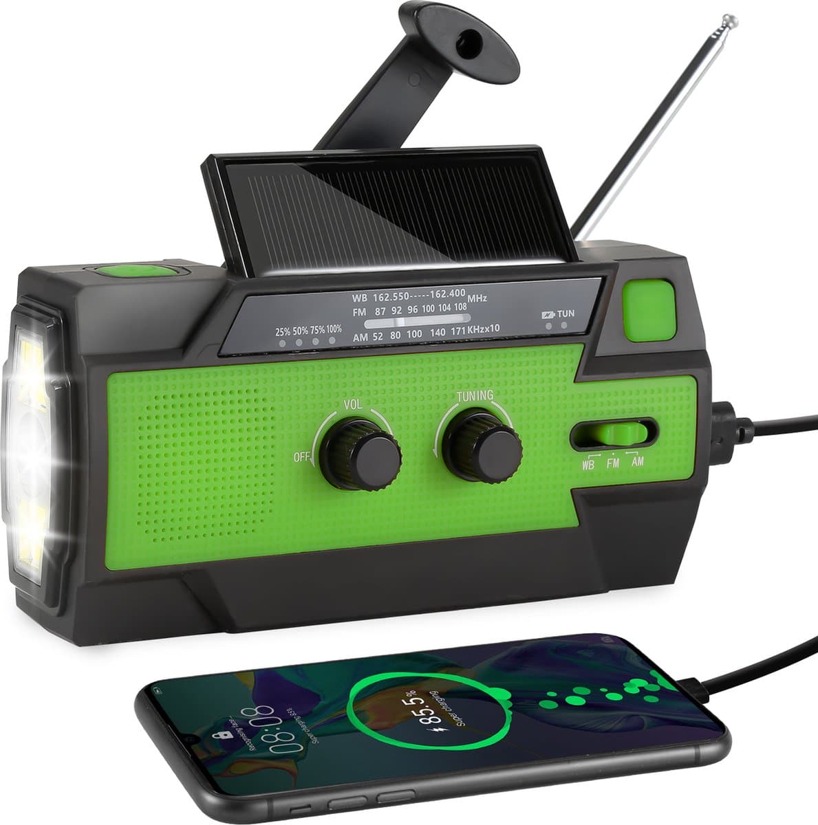 Noodradio - Solar Radio - Crank Radio - Noodradio Solar Opwindbaar - Powerbank 4000mAh - AM/FM/NOAA Draagbare Weer- Met Zaklamp - SOS Alarm - Emergency Mobiele Telefoon Oplader - Voor Noodpakket & Camping — afbeelding 1