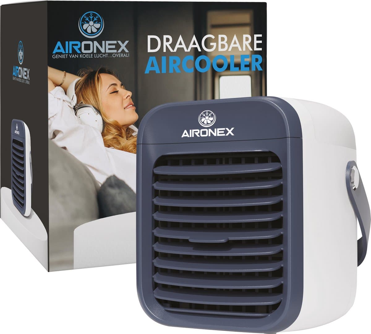Aironex Draagbare Aircooler Blauw – Draadloze Luchtkoeler met water tank – Luchtbevochtiger functie - Luchtkoeler geen airco –Tafelventilator - Ventilator Staand - Verhoog je productiviteit en nachtrust — afbeelding 1