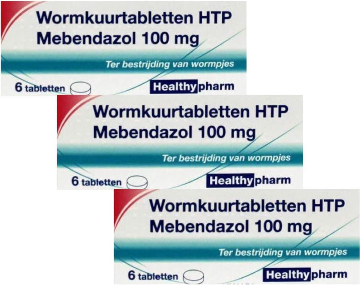 Healthypharm Wormkuurtabletten Mebendazol 100mg - 3 x 6 tabletten — afbeelding 1