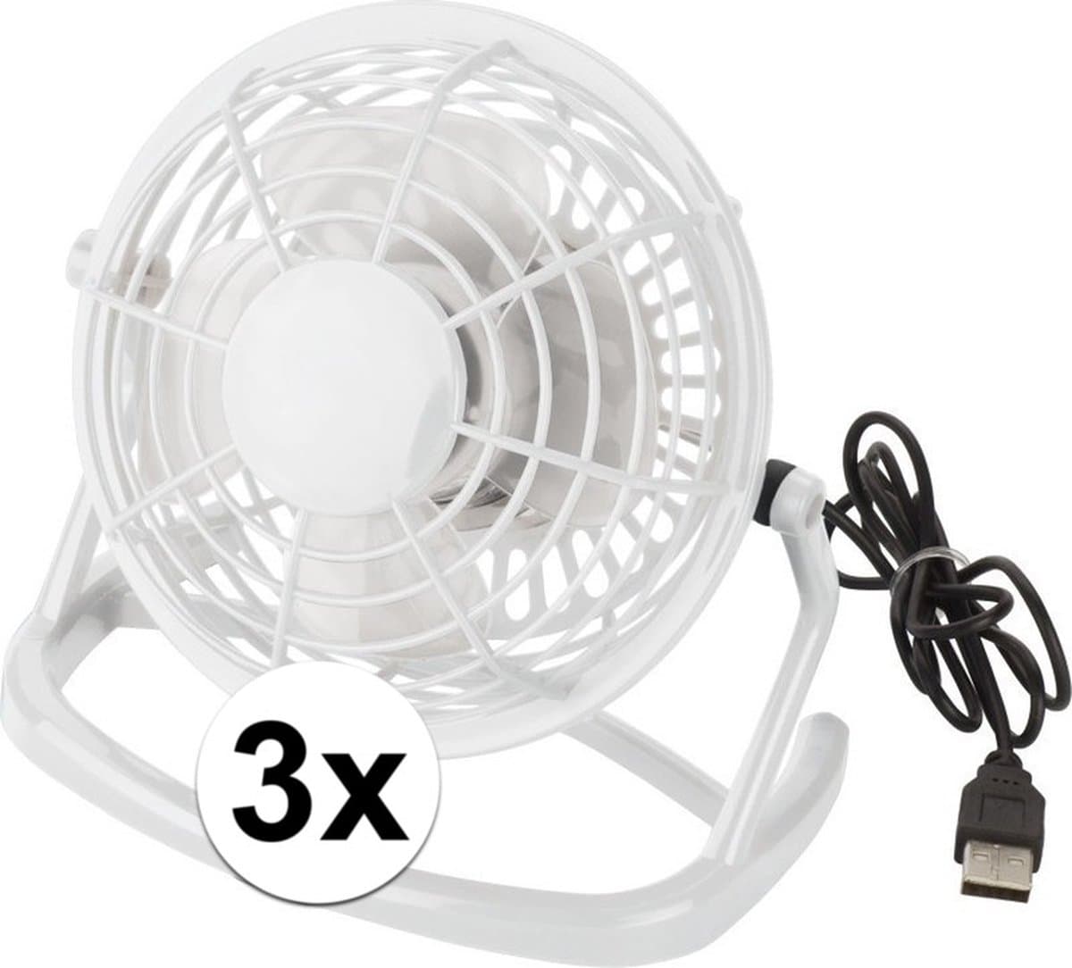 Mini bureau ventilator - 3x - USB - wit - 15 cm - verkoeling - tafelventilator — afbeelding 1