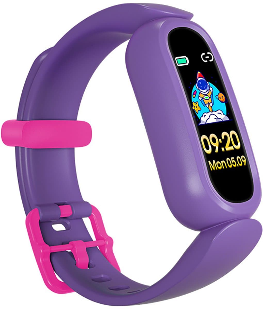 DrPhone KidsTime X13 – Smartwatch Voor Kinderen – IP68 Waterdichte Smartwatch – Hartslagmonitor – Slaapmonitoring – Mobiele App (Alleen voor Android Systeem) - 0.96 Inch TFT Kleurenscherm – Stappenteller – Calorie teller - Paars — afbeelding 1