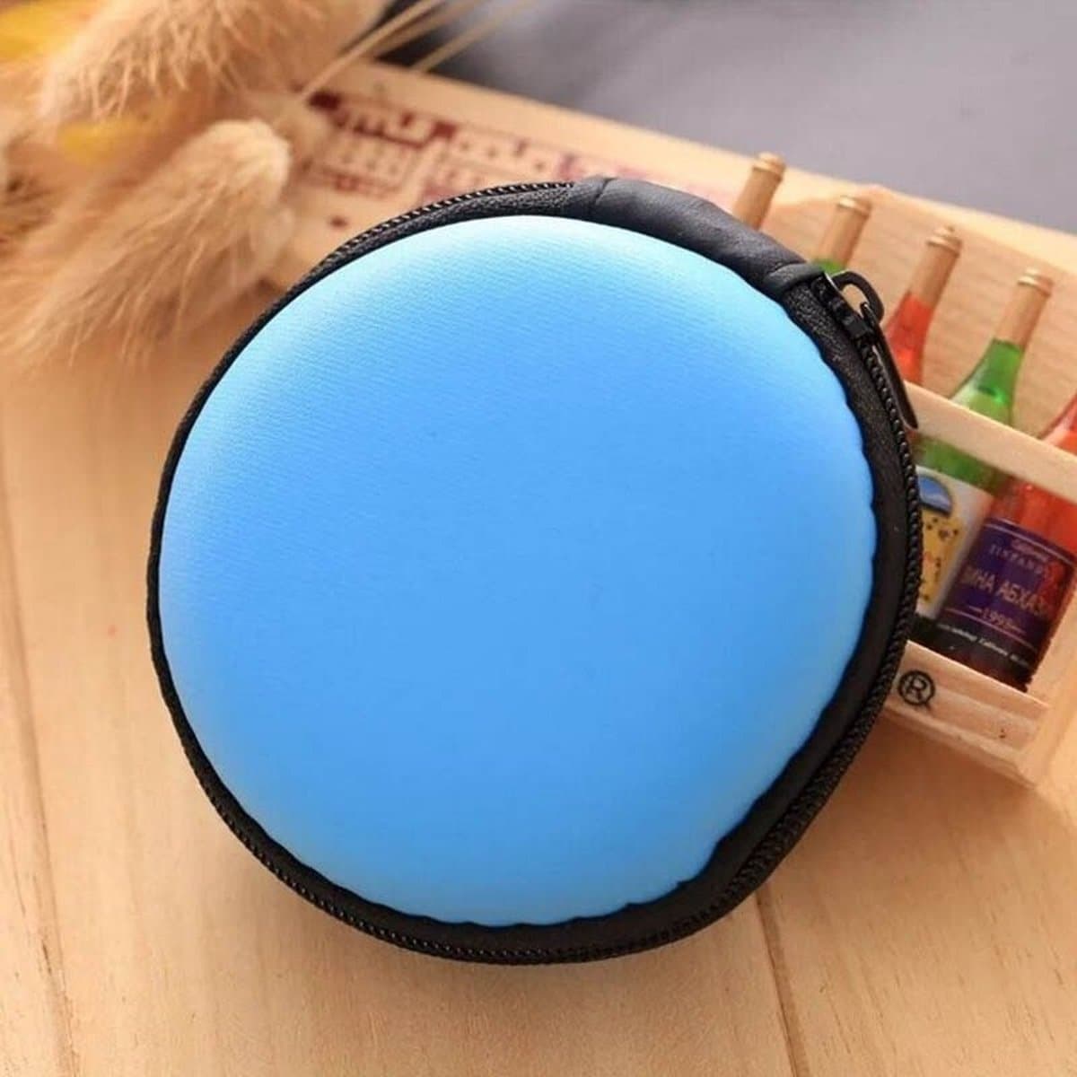 Oortjes opberg hoesje - Case - Etui - Organizer - Voor oordopjes en laadkabels - USB - Rond - Blauw — afbeelding 1