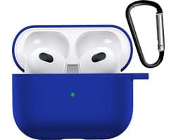 Hoesje - Geschikt voor Apple AirPods 3 - met Clip - Siliconen Hoes - Silicone Case Cover - Donkerblauw
