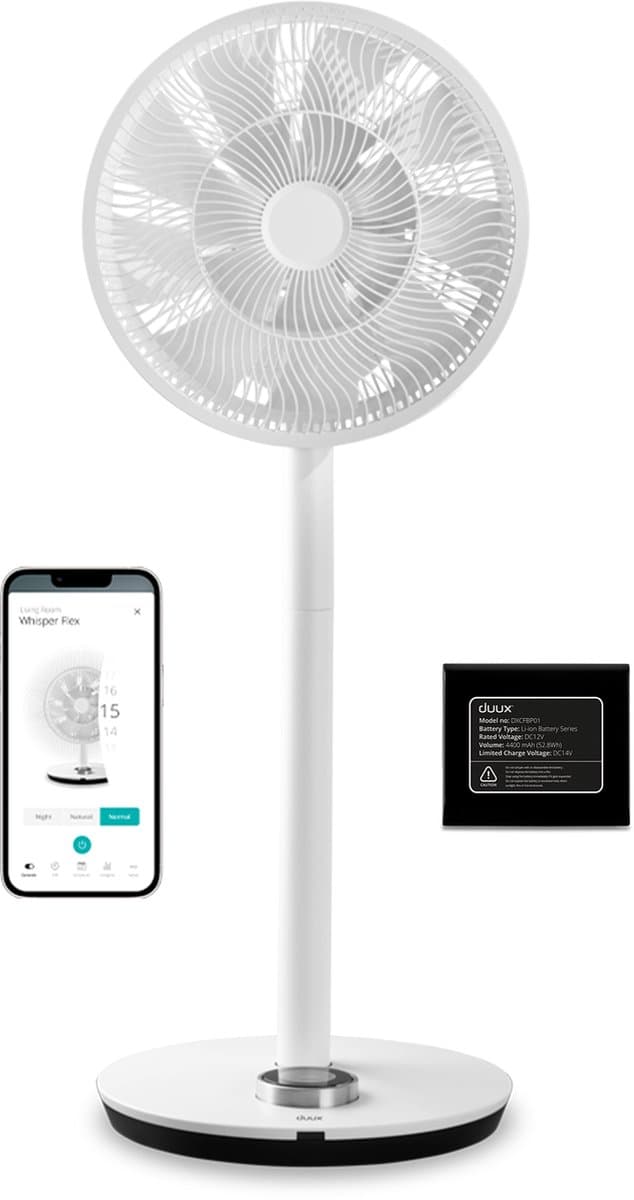 Duux Whisper Flex - Smart Statiefventilator met Dock & Accu - Staande Ventilator & Tafelventilator - Wit — afbeelding 1