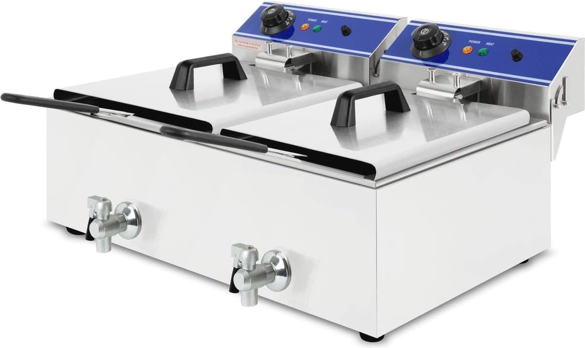 Professionele Elektrische Friteuse 2x 10L - Koude Zone, 6000W, Roestvrij Staal, Temperatuur 50-200°C, Gemakkelijk Schoon te Maken — afbeelding 1