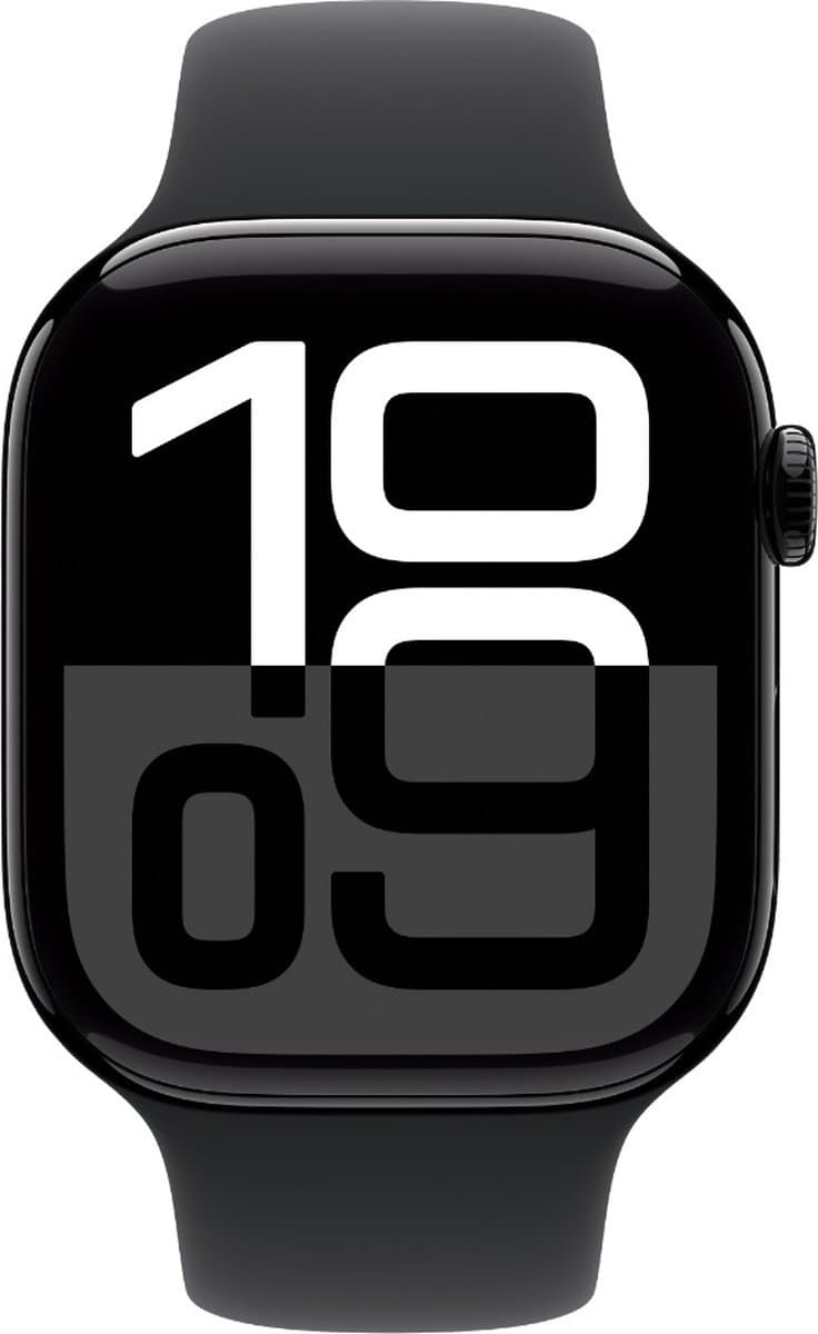 Apple Watch Series 10 - Wifi + 4G - 42mm - Zwarte Aluminium Case met Zwart Sportbandje - S/M — afbeelding 1
