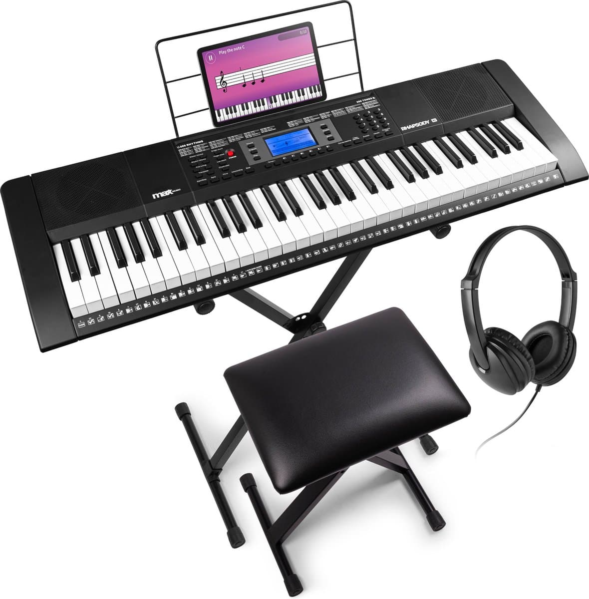 Complete keyboard set - MAX Rhapsody61M met 61 toetsen - Inclusief bankje, standaard en koptelefoon — afbeelding 1