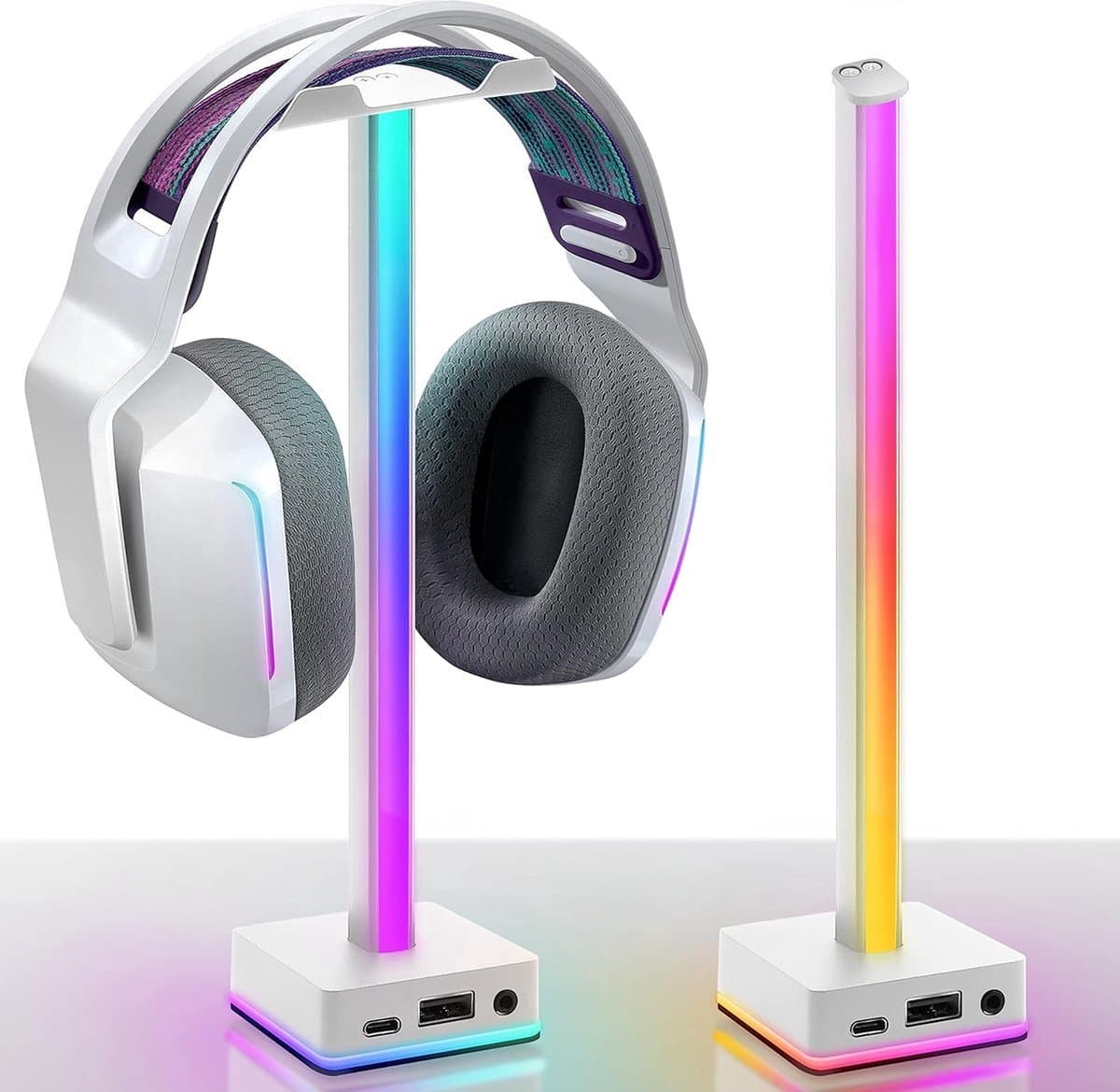 RGB Hoofdtelefoonstandaard met Achtergrondverlichting - Wit - Koptelefoonhouder met RGB-Verlichting voor Gaming en Werk - Stijlvol en Functioneel — afbeelding 1