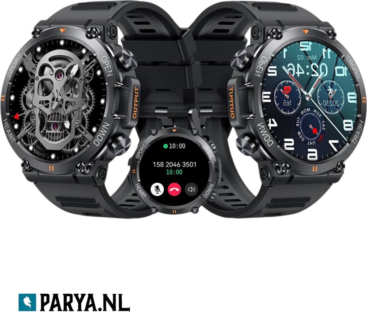 Parya Indestructible Smartwatch - Stoere Zwarte Smartwatch - Sporthorloge — afbeelding 1