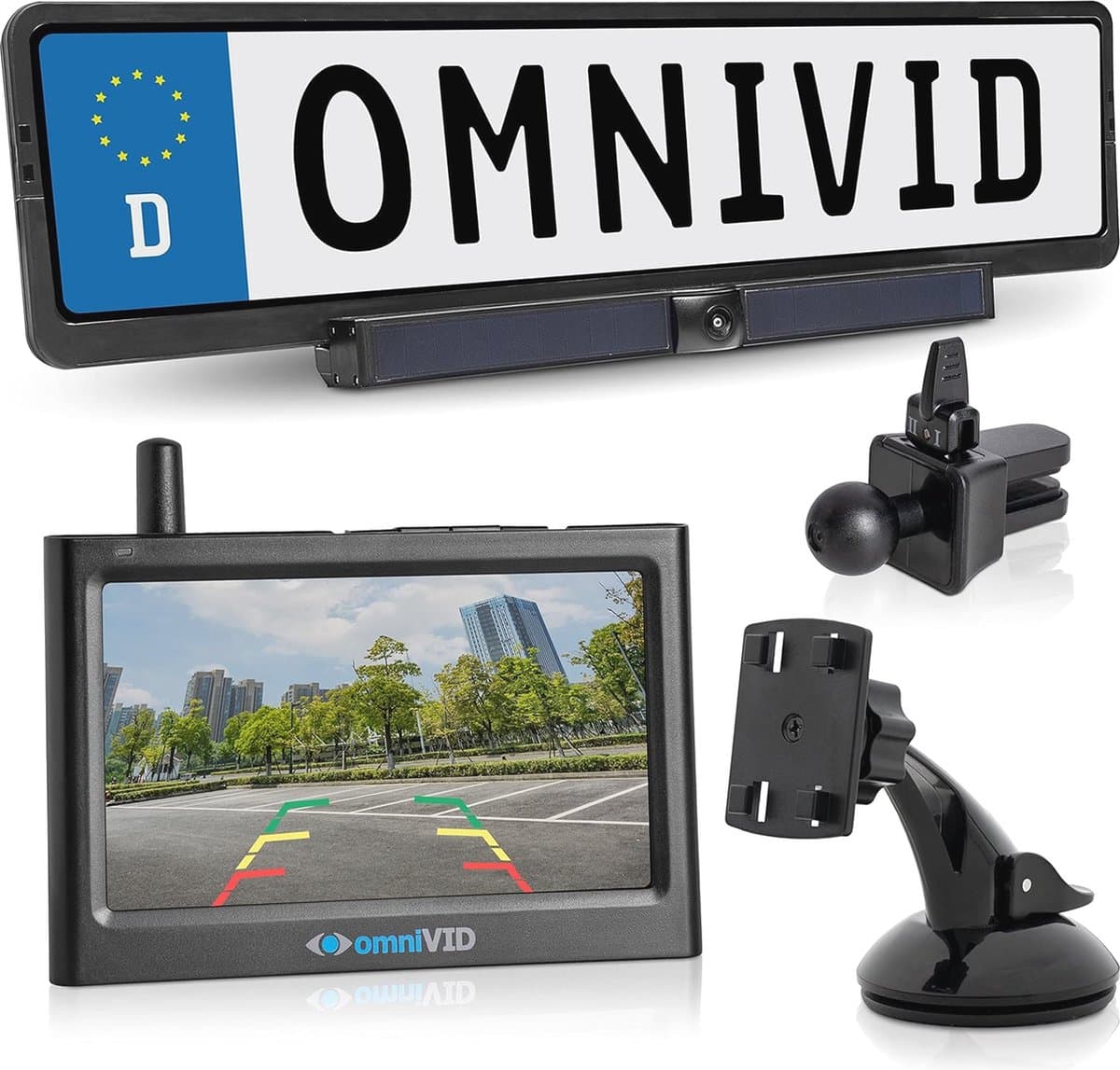 Draadloos achteruitrijcamera systeem op zonne-energie met 4,3 inch monitor en IP67 waterdicht — afbeelding 1