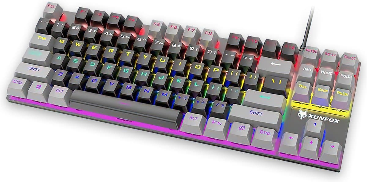 XUNFOX K80 RGB mechanisch 87keys TKL gaming toetsenbord - Blue Switch - Mechanical Keyboard - QWERTY - Anti-ghosting - Zwart/Grijs — afbeelding 1